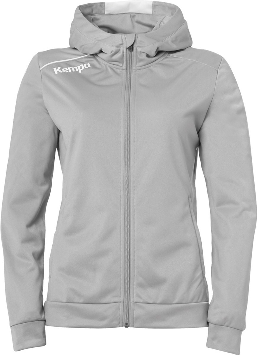 869x1200-26 Kempa Player Hood Jacket Dames Donker Grijs Melange-Wit Maat M - Afbeelding 1