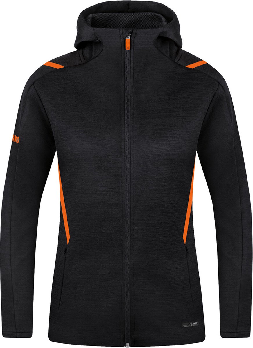 871x1200-24 Jako Challenge Vrijetijdsvest Met Kap Dames - Zwart Gemeleerd / Fluo Oranje | Maat: 42 - Afbeelding 1