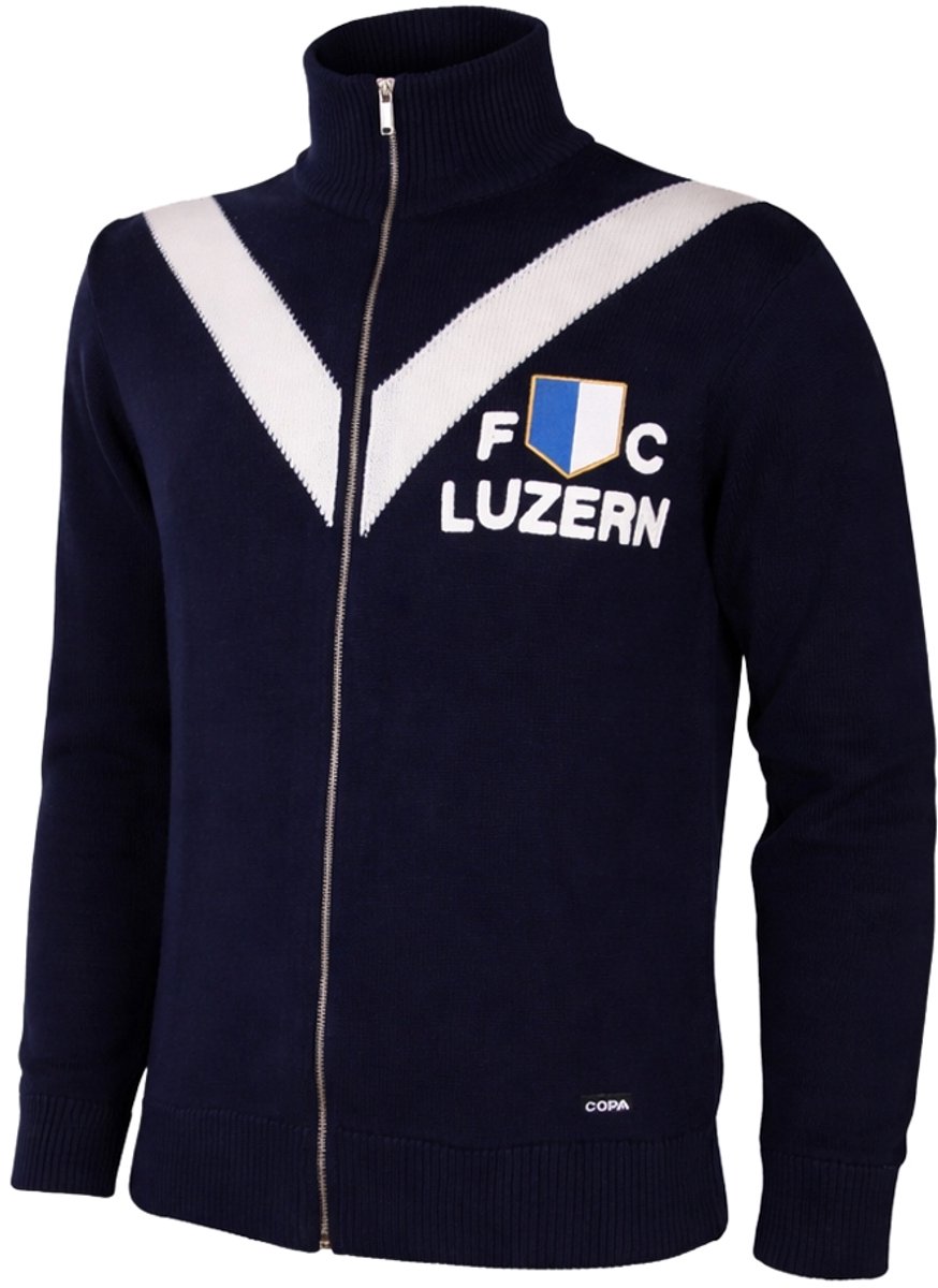 874x1200-12 COPA - FC Luzern 1959/60 Retro Voetbalvest - Heren - Navy - L - Afbeelding 1