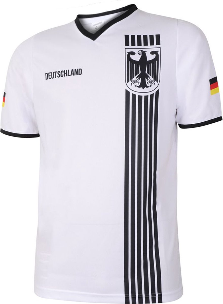 880x1200-15 Duitsland Voetbalshirt Thuis - Strepen Zwart Wit - Voetbalshirts Kinderen - Jongens en Meisjes - Sportshirts - Volwassenen - Heren en Dames - Maat 140 - Afbeelding 1