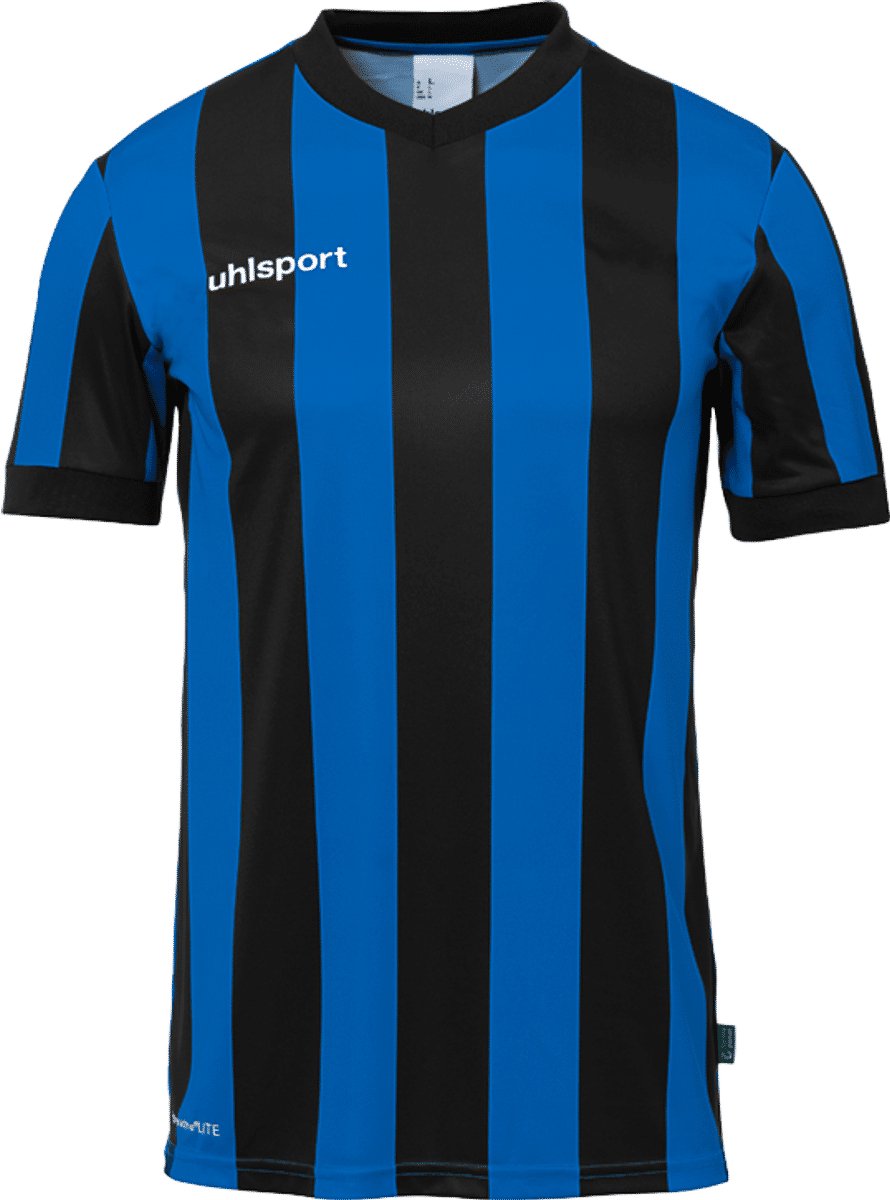 890x1200-9 Uhlsport Stripe 2.0 Shirt Korte Mouw Kinderen - Zwart / Royal | Maat: 140 - Afbeelding 1