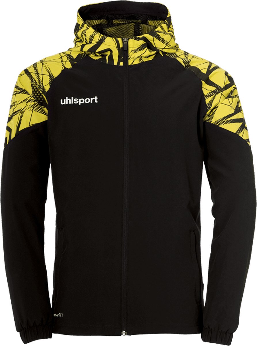 893x1200-6 Uhlsport Goal 25 Sweater Met Kap Kinderen - Zwart / Limoen | Maat: 140 - Afbeelding 1