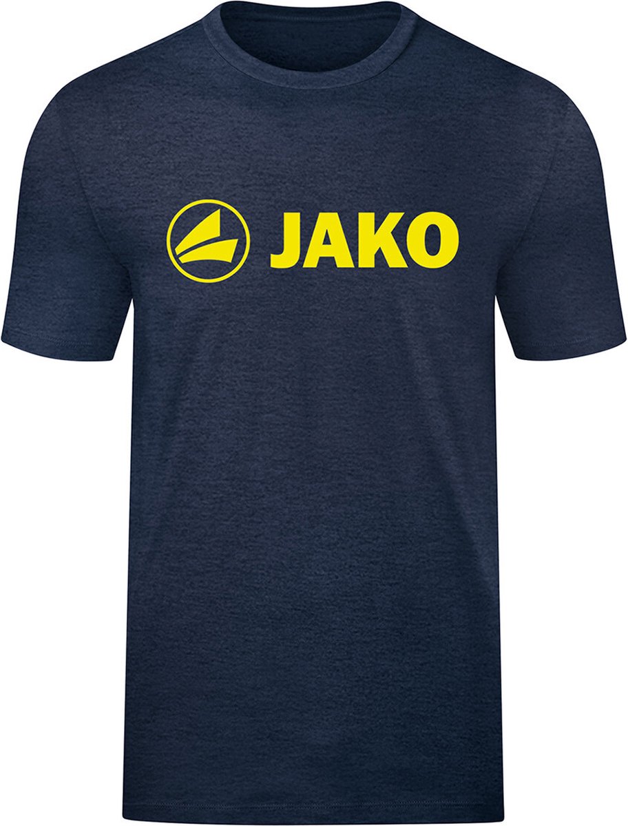 912x1200-77 Jako Promo T-Shirt Dames - Marine Gemeleerd / Fluogeel | Maat: 44 - Afbeelding 1