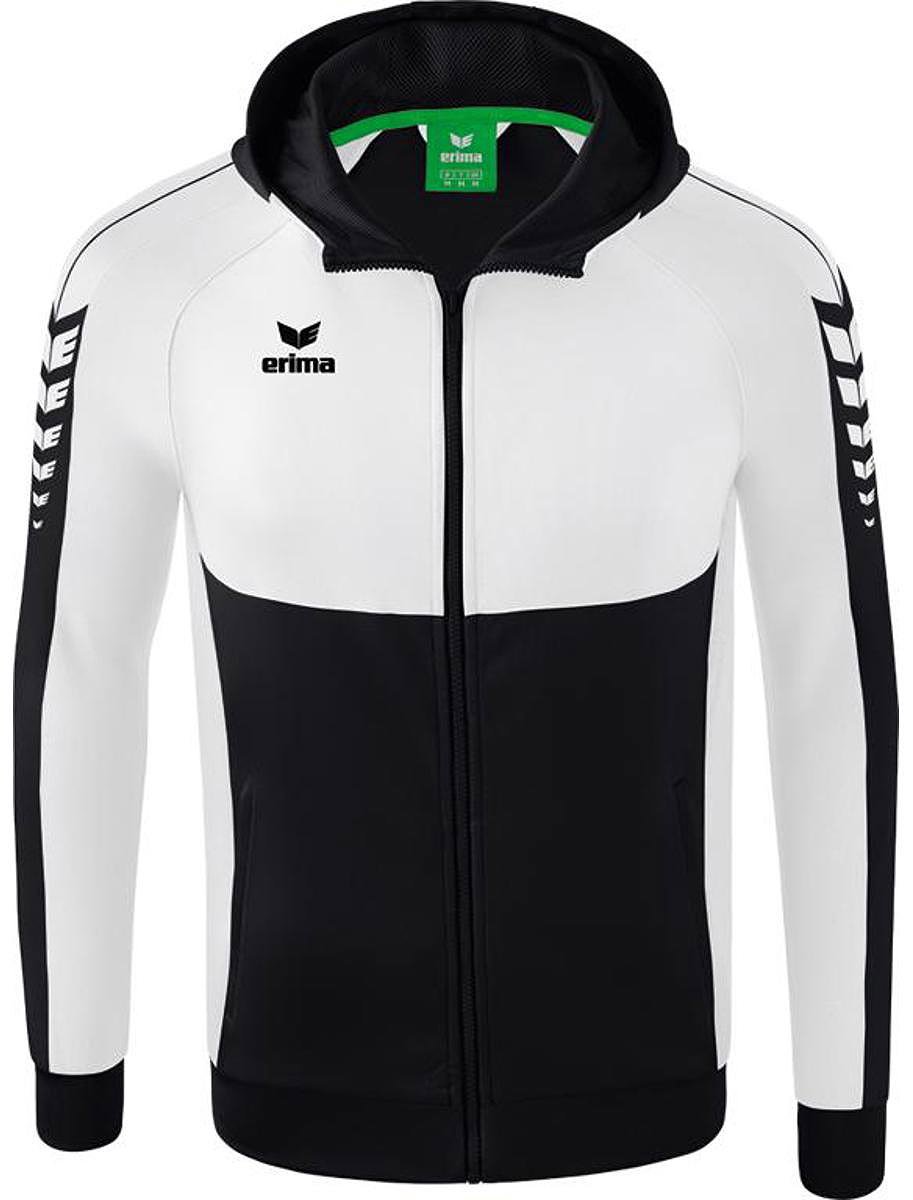 913x1200-17 Erima Six Wings Trainingsjack Met Capuchon Kinderen - Zwart / Wit | Maat: 140 - Afbeelding 1