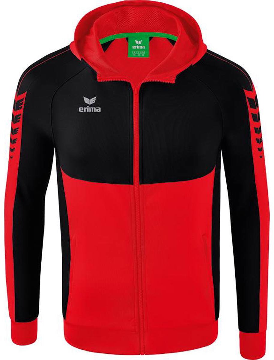 914x1200-140 Erima Six Wings Trainingsjack Met Capuchon Kinderen - Rood / Zwart | Maat: 128 - Afbeelding 1