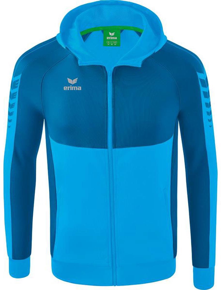 914x1200-18 Erima Six Wings Trainingsjack Met Capuchon Kinderen - Curaçao | Maat: 164 - Afbeelding 1
