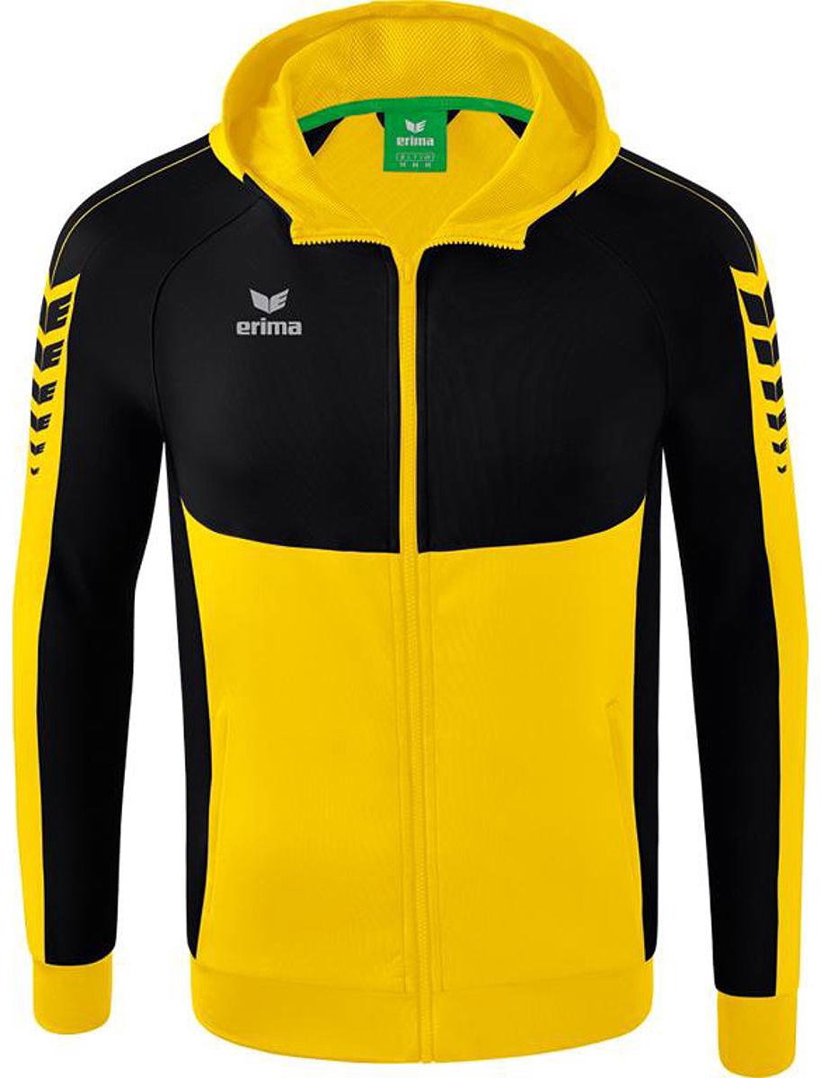 914x1200-19 Erima Six Wings Trainingsjack Met Capuchon Kinderen - Geel / Zwart | Maat: 152 - Afbeelding 1