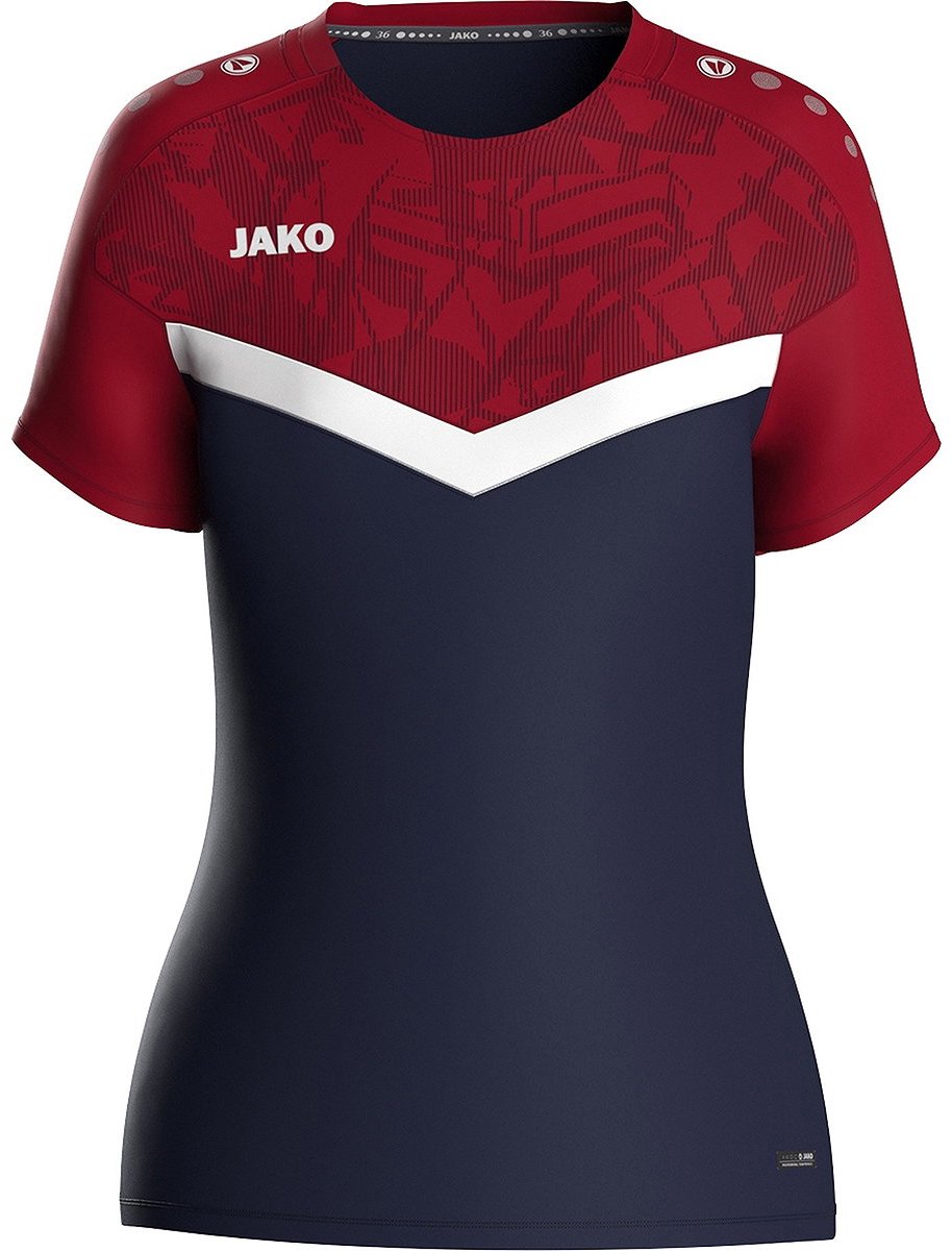 914x1200-224 Jako Iconic T-Shirt Dames - Marine / Chilirood | Maat: 40 - Afbeelding 1