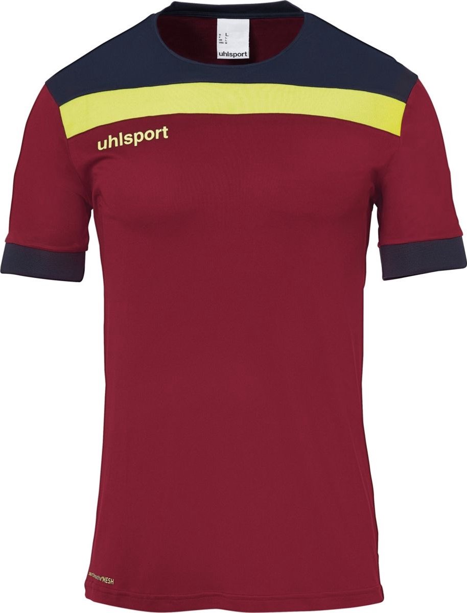 914x1200-254 Uhlsport Offense 23 Shirt Korte Mouw Heren - Bordeaux / Marine / Fluogeel | Maat: 2XL - Afbeelding 1