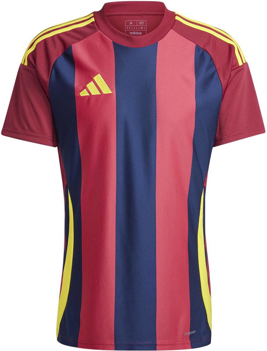 914x1200-272 Adidas Striped 24 Shirt Korte Mouw Heren - Bordeaux / Navy / Geel | Maat: S - Afbeelding 1