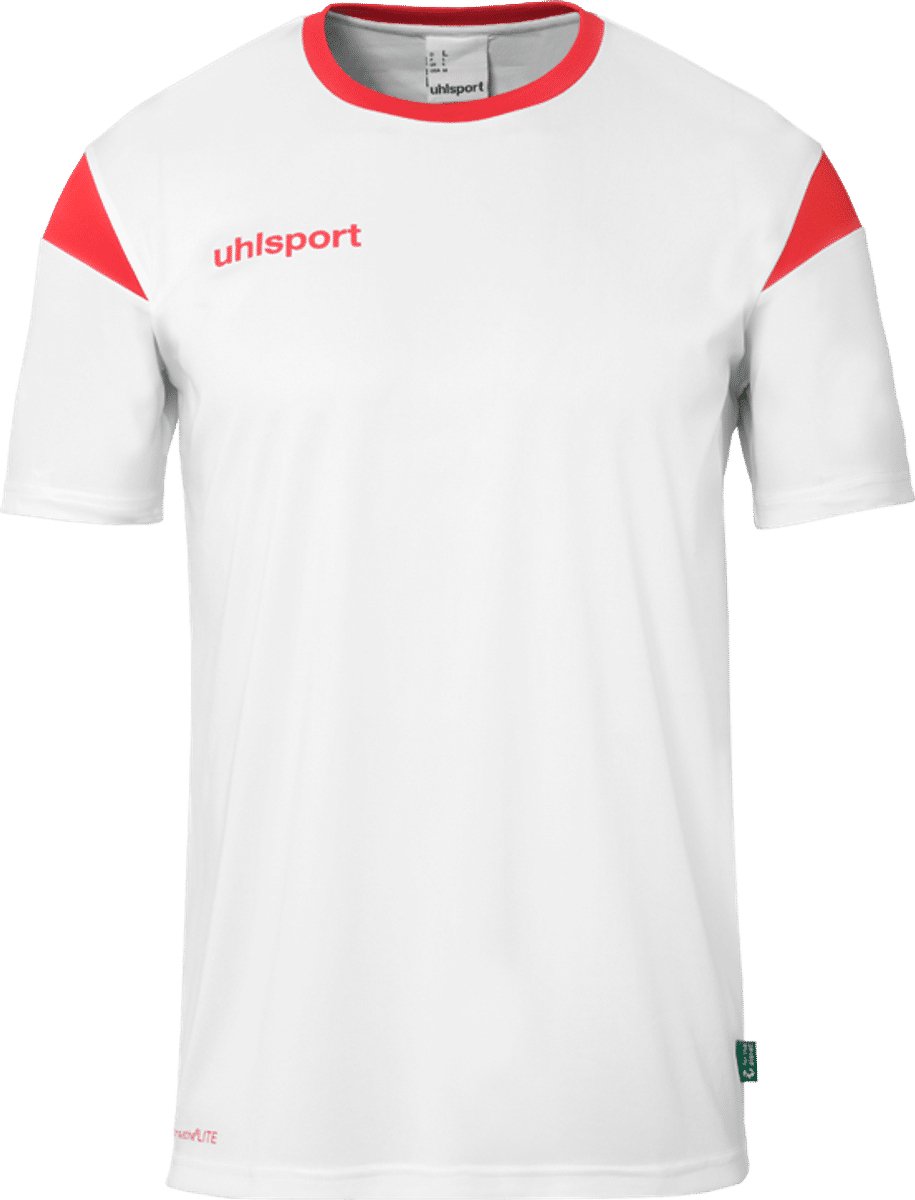 915x1200-63 Uhlsport Squad 27 Shirt Korte Mouw Kinderen - Wit / Rood | Maat: 128 - Afbeelding 1