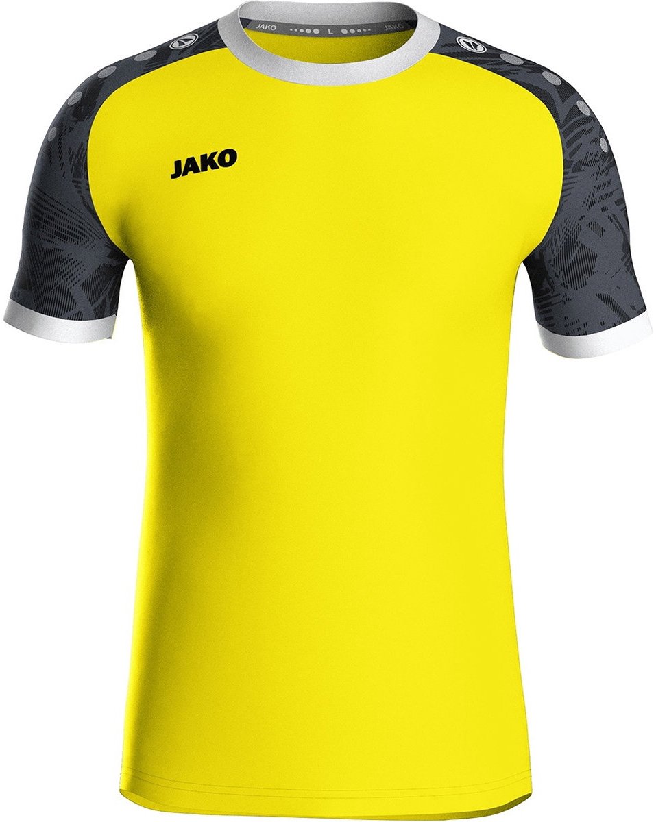 957x1200-36 Jako Iconic Shirt Korte Mouw Kinderen - Zachtgeel / Zwart | Maat: 140 - Afbeelding 1