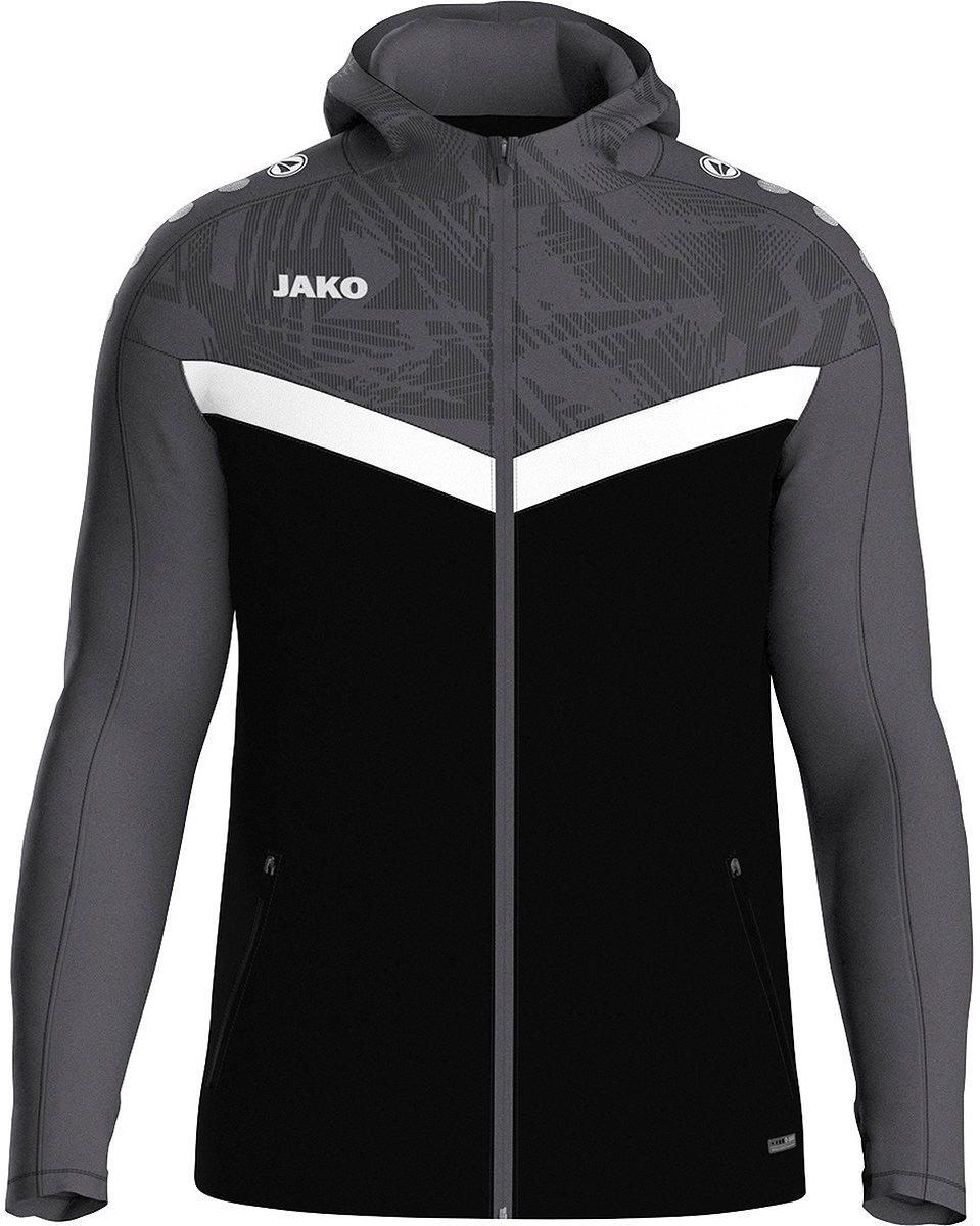 959x1200-16 Jako Iconic Jas Met Kap Kinderen - Zwart / Antraciet | Maat: 128 - Afbeelding 1