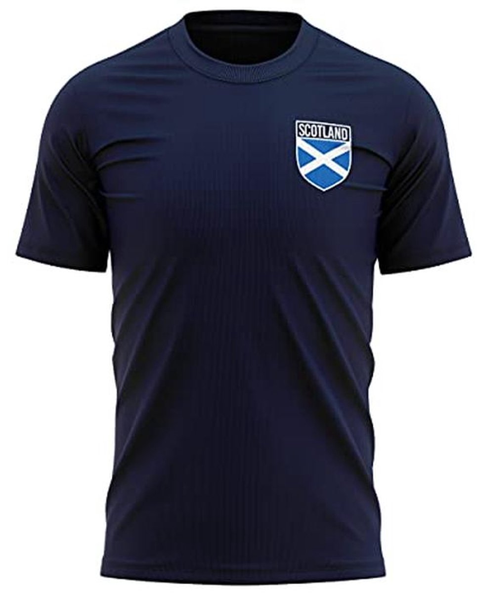 965x1200-25 Voetbaltop Heren met Schotland Vlag Badge - Marineblauw T-Shirt voor Supporters - Afbeelding 1