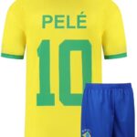 Brazilie Voetbaltenue Thuis Pele - Voetbal Tenue Kinderen - Shirt en Broekje - Jongens en Meisjes - Volwassenen - Heren en Dames - Maat 152