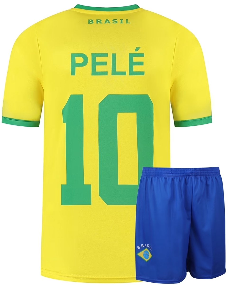 966x1200-31 Brazilie Voetbaltenue Thuis Pele - Voetbal Tenue Kinderen - Shirt en Broekje - Jongens en Meisjes - Volwassenen - Heren en Dames - Maat 164 - Afbeelding 1