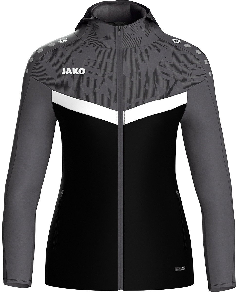 974x1200 Jako Iconic Jas Met Kap Dames - Zwart / Antraciet | Maat: 42 - Afbeelding 1