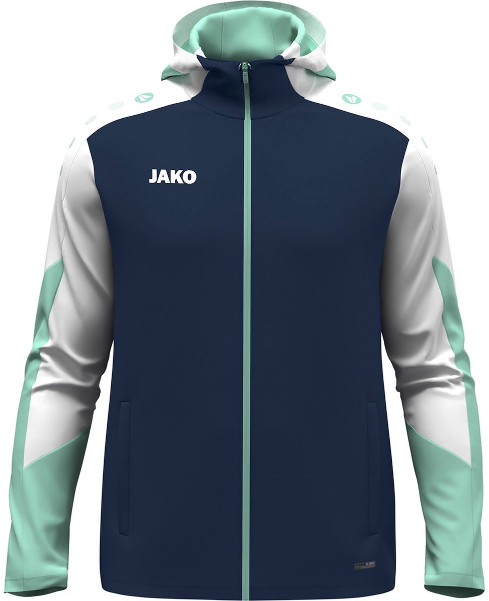 977x1200-202 Jako Dynamic Jas Met Kap Kinderen - Marine / Wit / Munt | Maat: 152 - Afbeelding 1