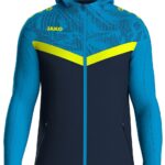 Jako Iconic Jas Met Kap Heren - Marine / Jako Blauw / Fluogeel | Maat: L