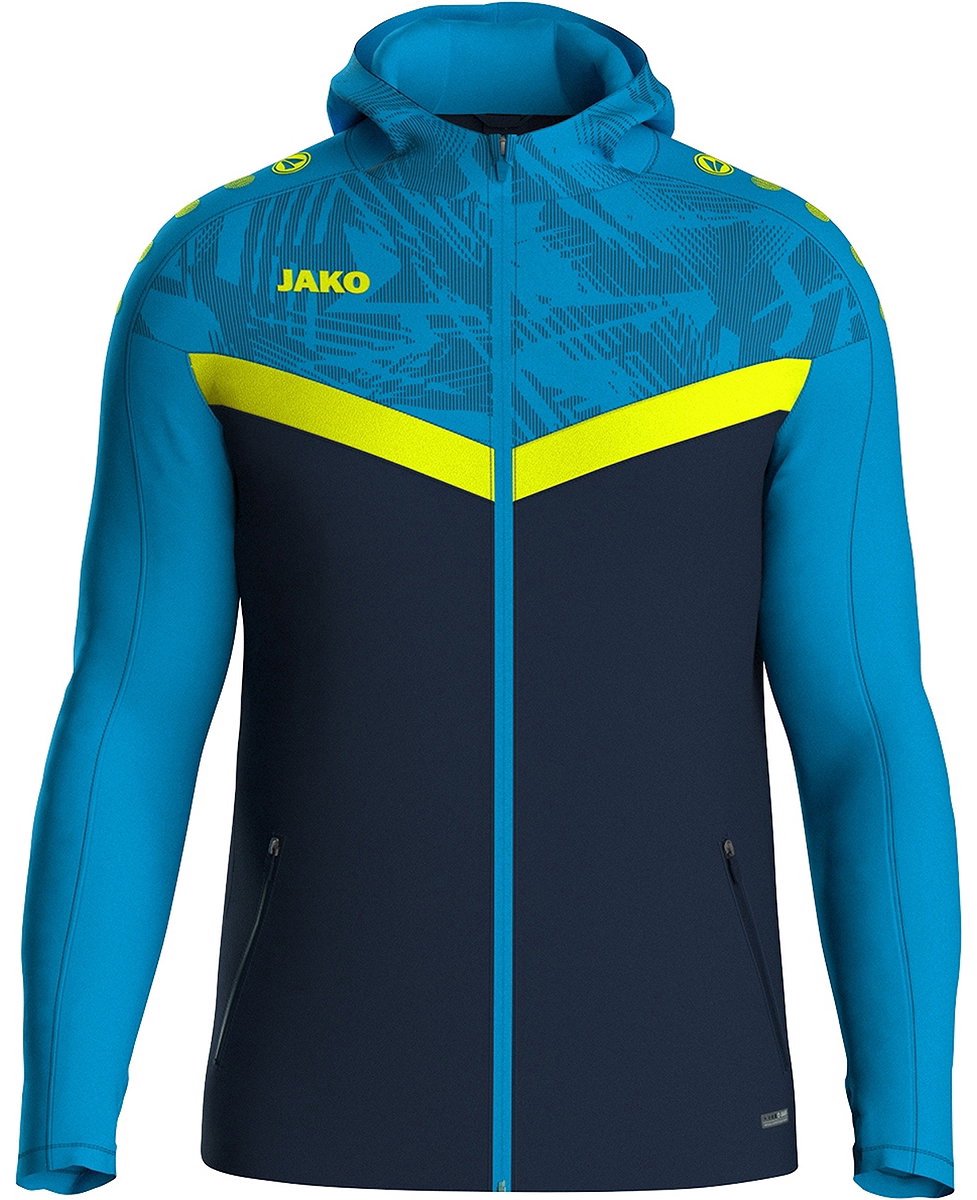 977x1200-284 Jako Iconic Jas Met Kap Heren - Marine / Jako Blauw / Fluogeel | Maat: L - Afbeelding 1