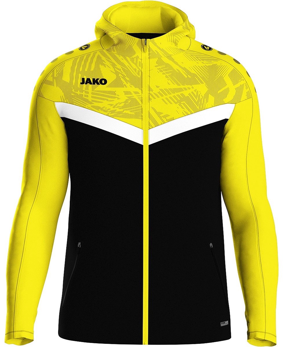 977x1200-353 Jako Iconic Jas Met Kap Heren - Zwart / Zachtgeel | Maat: M - Afbeelding 1