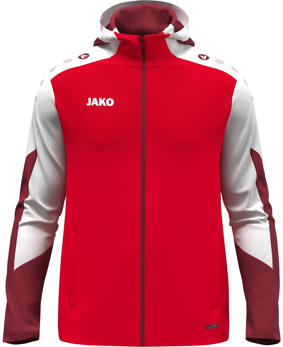 977x1200-357 Jako Dynamic Jas Met Kap Kinderen - Rood / Wit / Donkerrood | Maat: 152 - Afbeelding 1