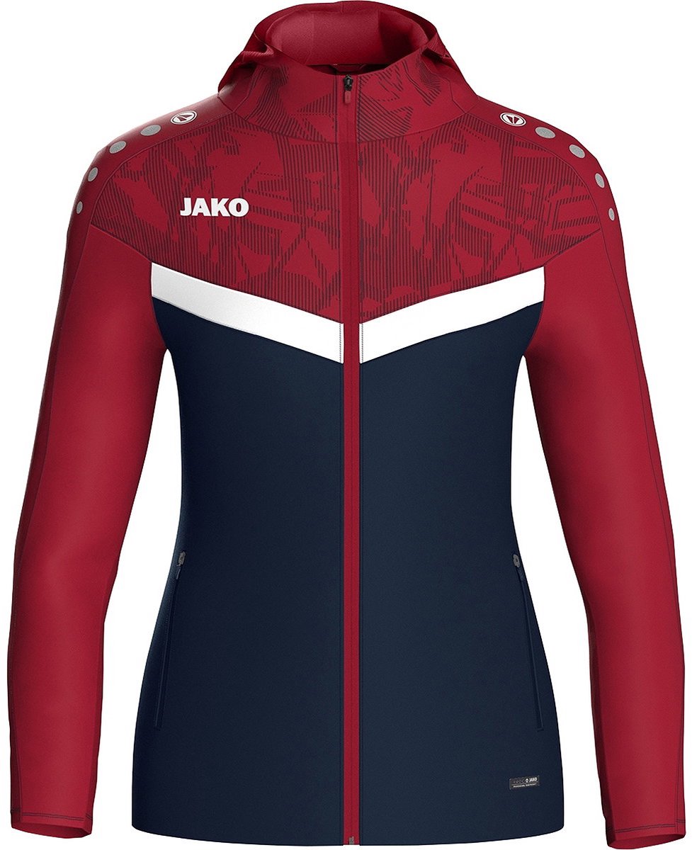 977x1200-468 Jako Iconic Jas Met Kap Dames - Marine / Chilirood | Maat: 36 - Afbeelding 1