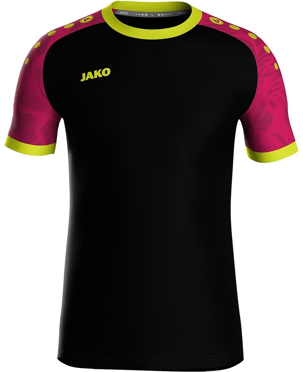 977x1200-86 Jako Iconic Shirt Korte Mouw Kinderen - Zwart / Pink / Fluogeel | Maat: 128 - Afbeelding 1