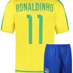 Brazilie Voetbaltenue Thuis Ronaldinho - WK 2002 - Voetbal Tenue Kinderen - Shirt en Broekje - Jongens en Meisjes - Volwassenen - Heren en Dames - Maat 152