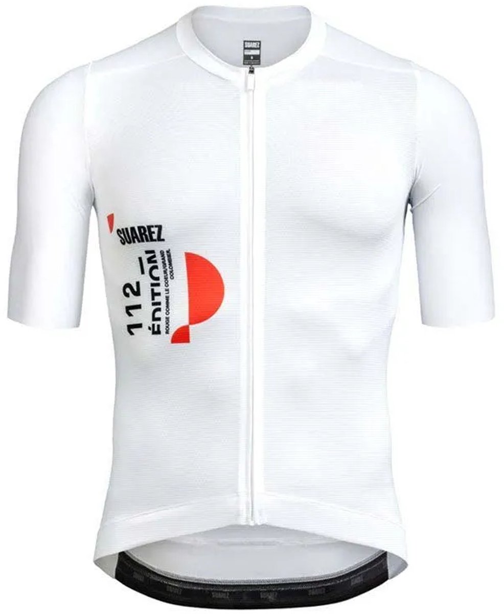 986x1200-2 Suarez Tour De France 2025 Korte Mouw Wielertrui Wit XL Man - Afbeelding 1