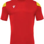 Macron Polis Shirt Korte Mouw Kinderen - Rood / Geel | Maat: 11-12 Y